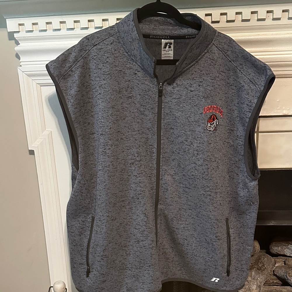 Russell Athletic Gray Sleeveless Fleece Vest Mens Georgia Bulldogs UGA  Sz 3xl
